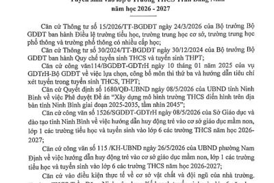 Thông báo tuyển sinh vào trường THCS Trần Đăng Ninh năm học 2026-2027